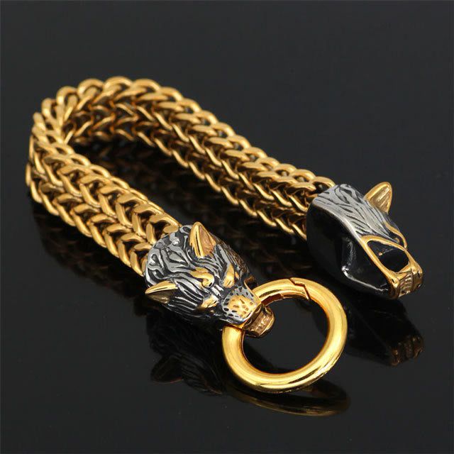 WorldNorse Nordic Fenrir Majestic Wolf Head Chain Bracelet - image 1