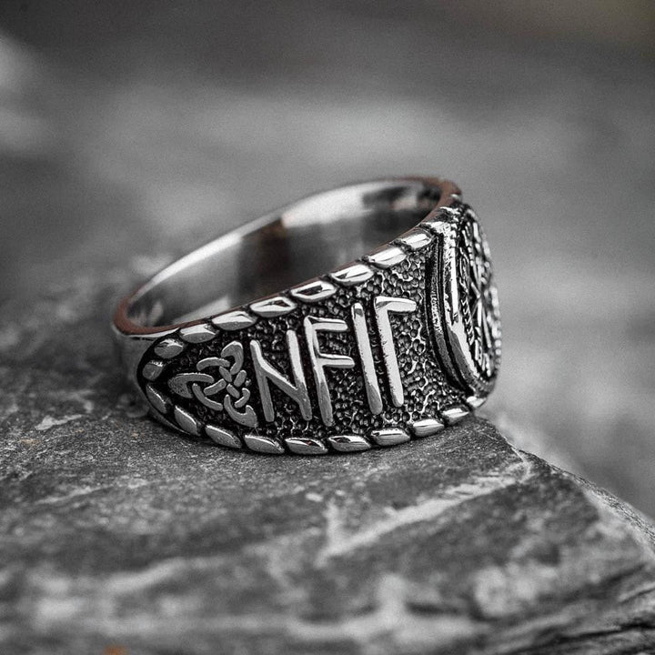 WorldNorse Vegvisir And Runes Stainless Steel Viking Ring