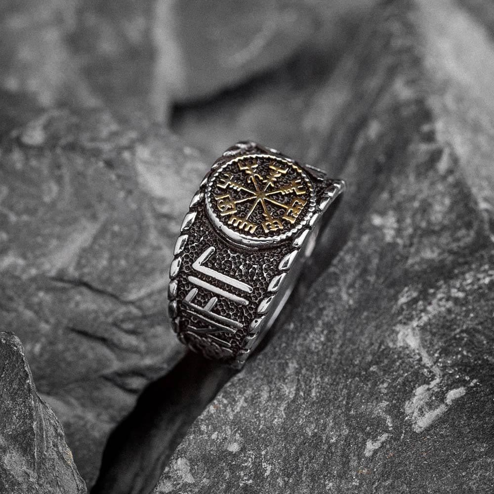 WorldNorse Vegvisir And Runes Stainless Steel Viking Ring