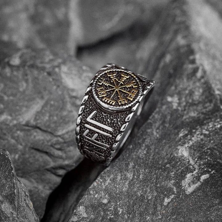 WorldNorse Vegvisir And Runes Stainless Steel Viking Ring