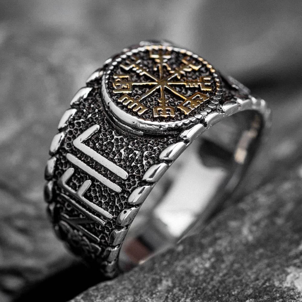 WorldNorse Vegvisir And Runes Stainless Steel Viking Ring