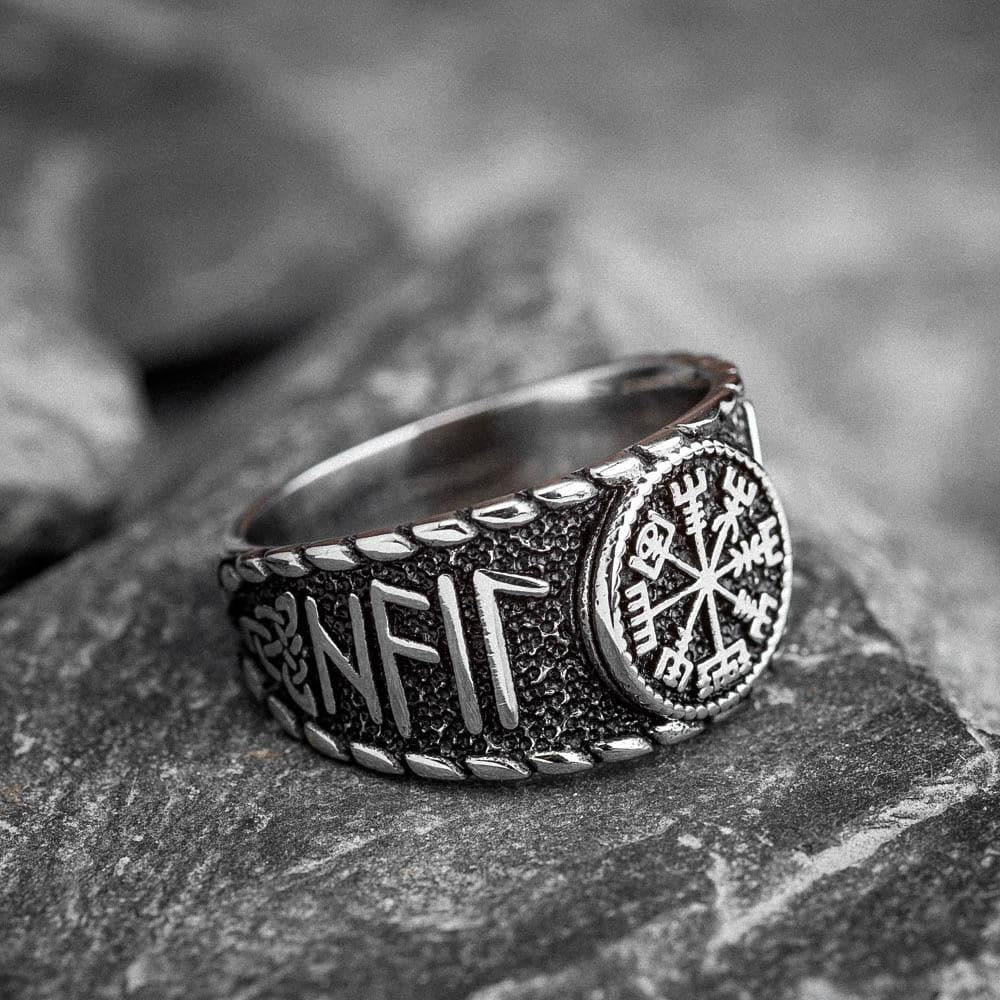 WorldNorse Vegvisir And Runes Stainless Steel Viking Ring - Silver - US 13 - image 9