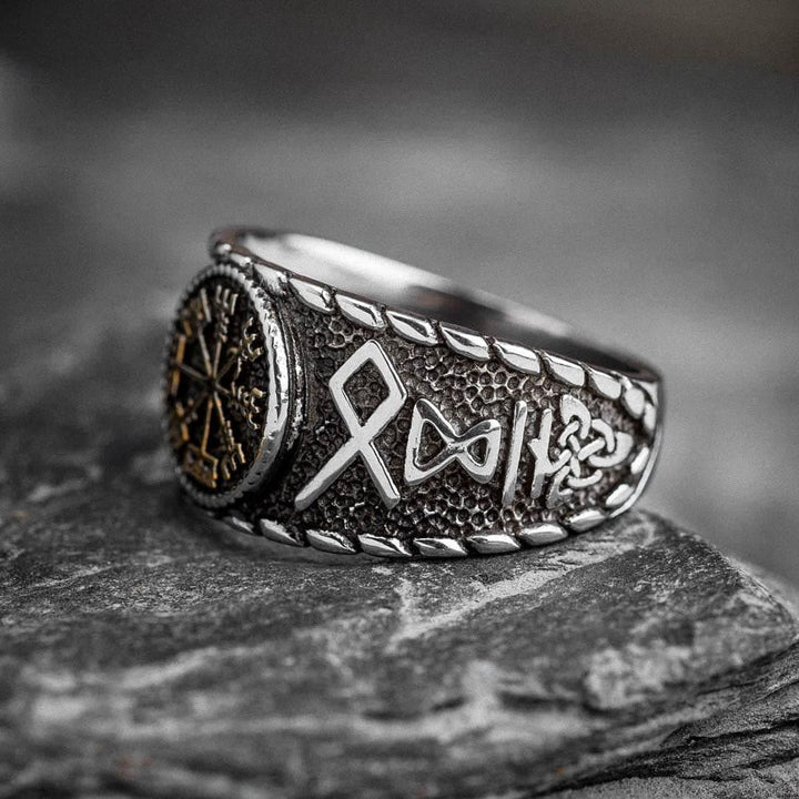 WorldNorse Vegvisir And Runes Stainless Steel Viking Ring