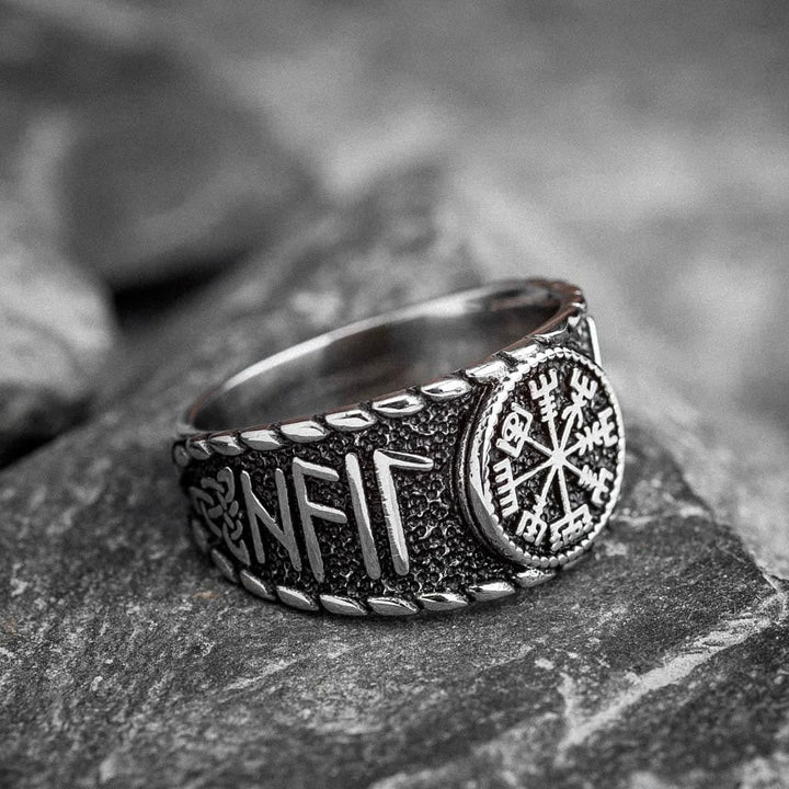 WorldNorse Vegvisir And Runes Stainless Steel Viking Ring