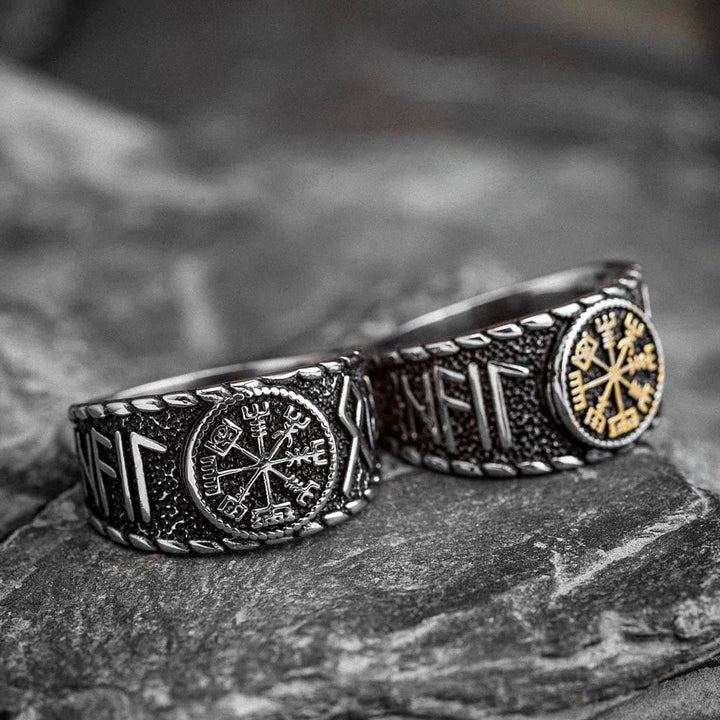 WorldNorse Vegvisir And Runes Stainless Steel Viking Ring