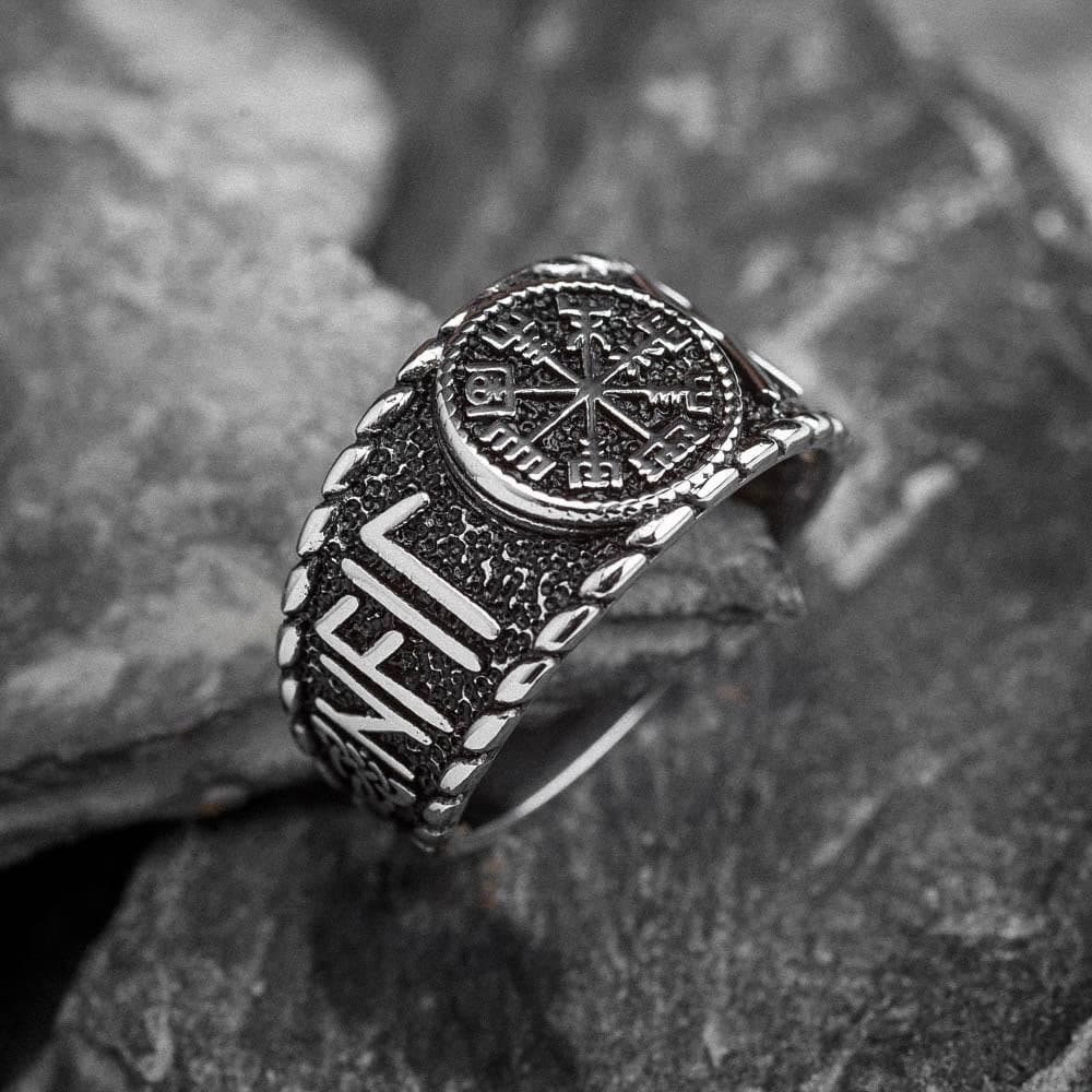 WorldNorse Vegvisir And Runes Stainless Steel Viking Ring