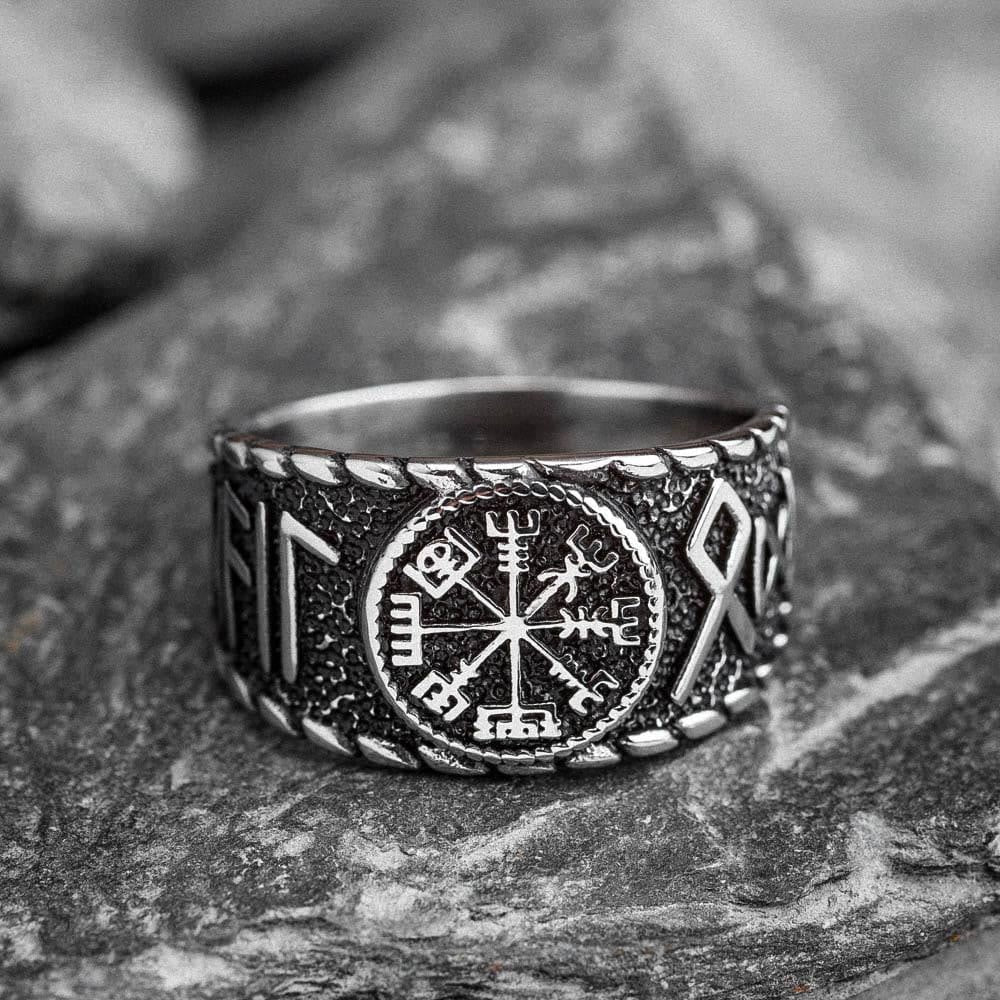 WorldNorse Vegvisir And Runes Stainless Steel Viking Ring