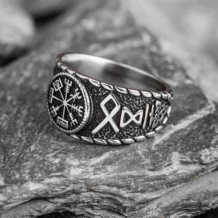 WorldNorse Vegvisir And Runes Stainless Steel Viking Ring