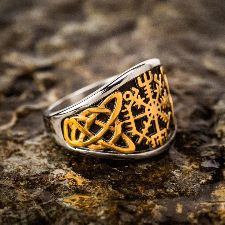 WorldNorse Punk Retro Vegvisir And Celtic Knot Ring