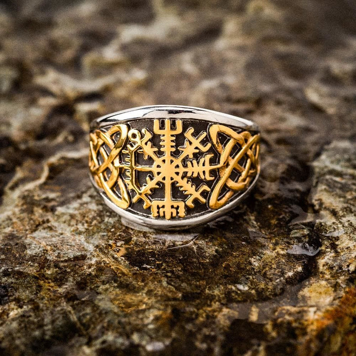 WorldNorse Punk Retro Vegvisir And Celtic Knot Ring