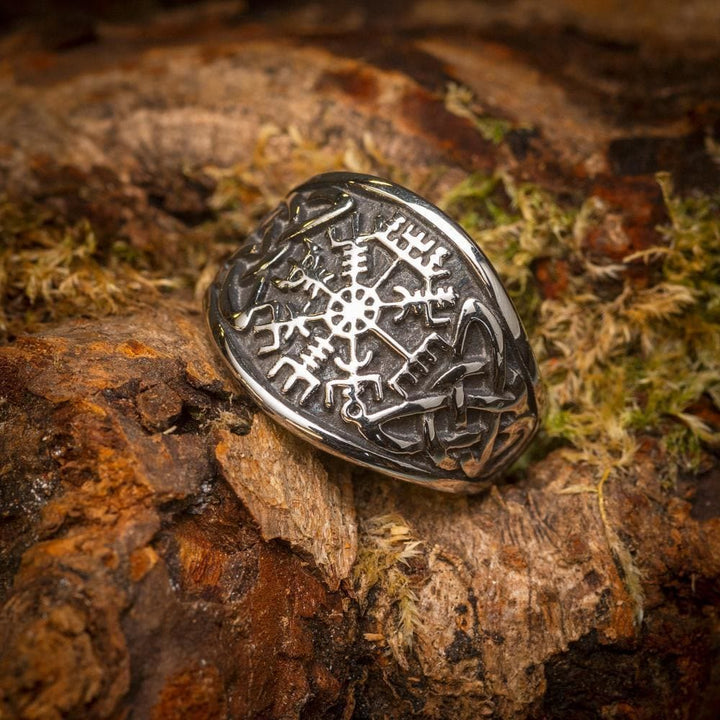 WorldNorse Punk Retro Vegvisir And Celtic Knot Ring