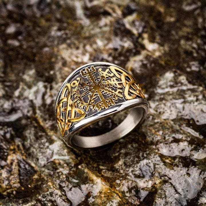 WorldNorse Punk Retro Vegvisir And Celtic Knot Ring