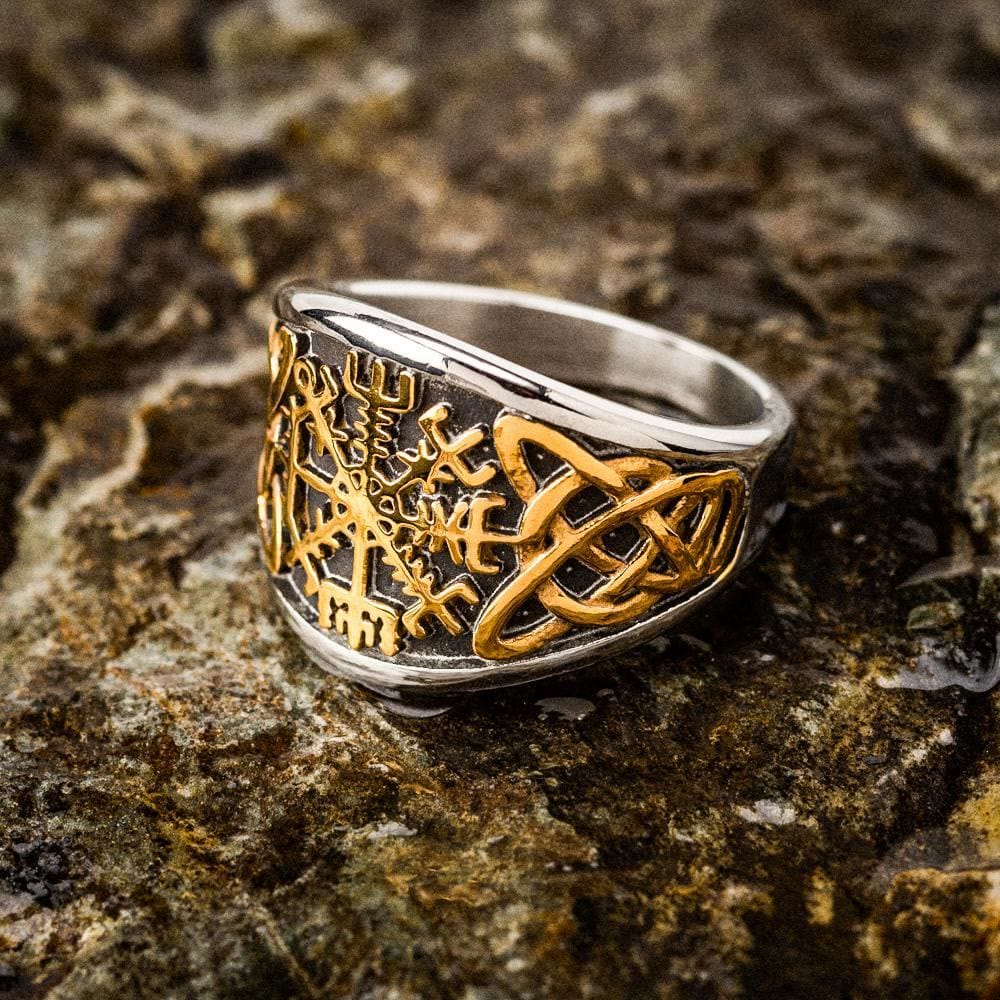 WorldNorse Punk Retro Vegvisir And Celtic Knot Ring