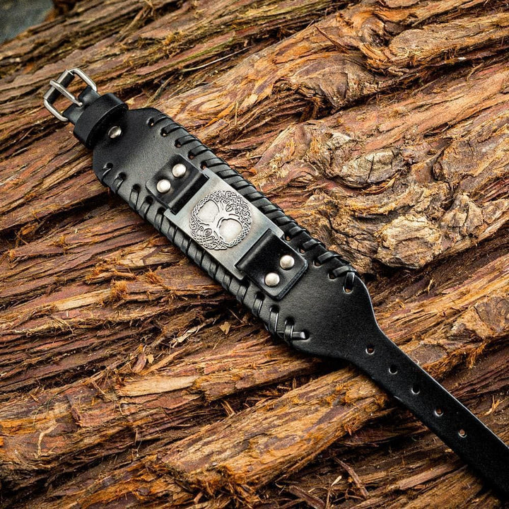 WorldNorse Genuine Leather Buckle Arm Cuff Yggdrasil Metal Bracelet - image 2