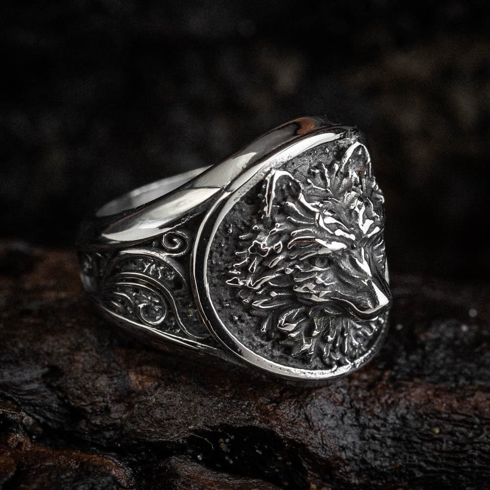 WorldNorse Viking Warrior Wolves Pattern Emboss Ring - image 3