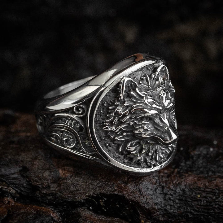 WorldNorse Viking Warrior Wolves Pattern Emboss Ring - image 3