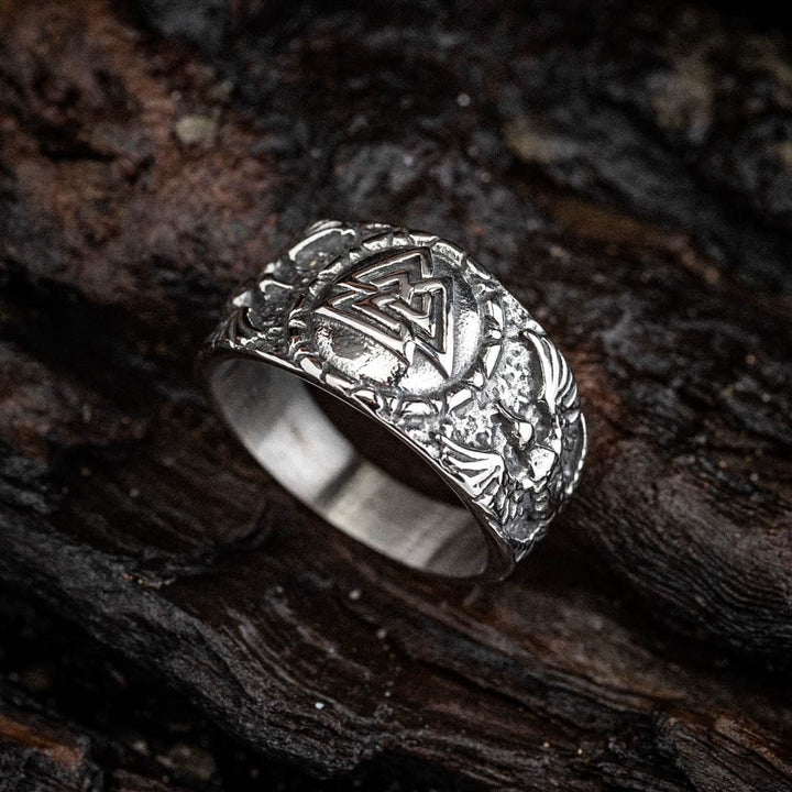 WorldNorse Men's Personality Valknut And Raven Finger Ring