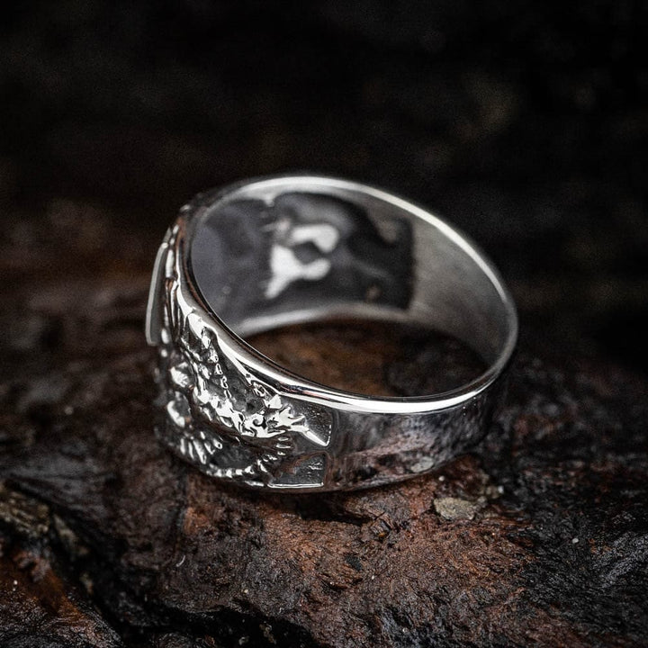 WorldNorse Men's Personality Valknut And Raven Finger Ring