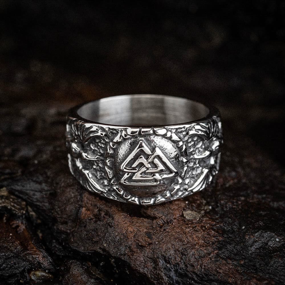 WorldNorse Men's Personality Valknut And Raven Finger Ring