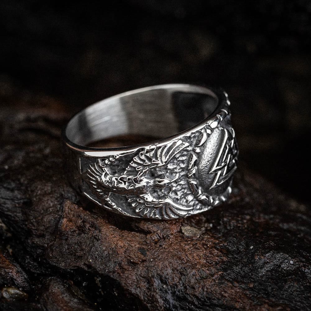 WorldNorse Men's Personality Valknut And Raven Finger Ring