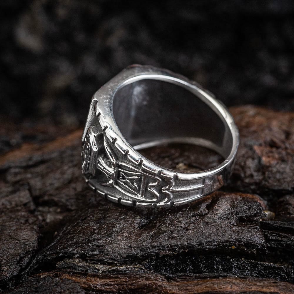WorldNorse Men's Viking Valknut And Mjolnir Pattern Ring - image 2