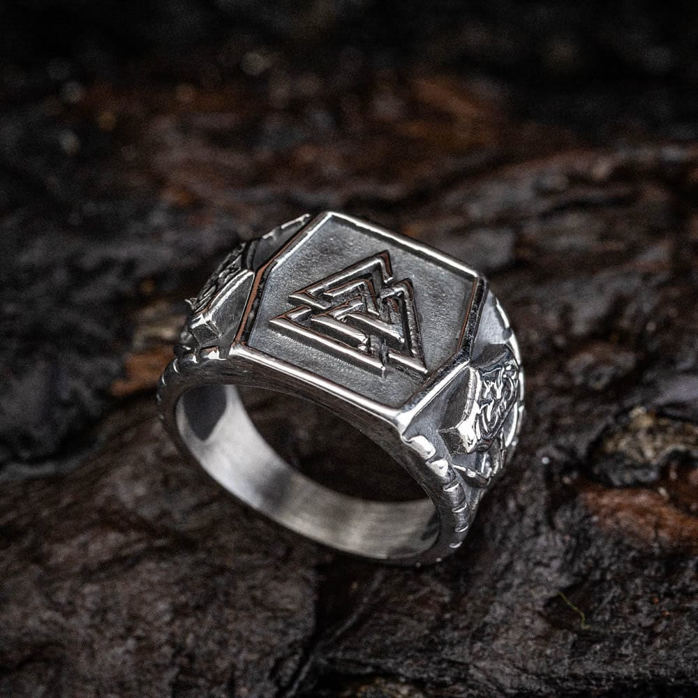 WorldNorse Men's Viking Valknut And Mjolnir Pattern Ring - image 4