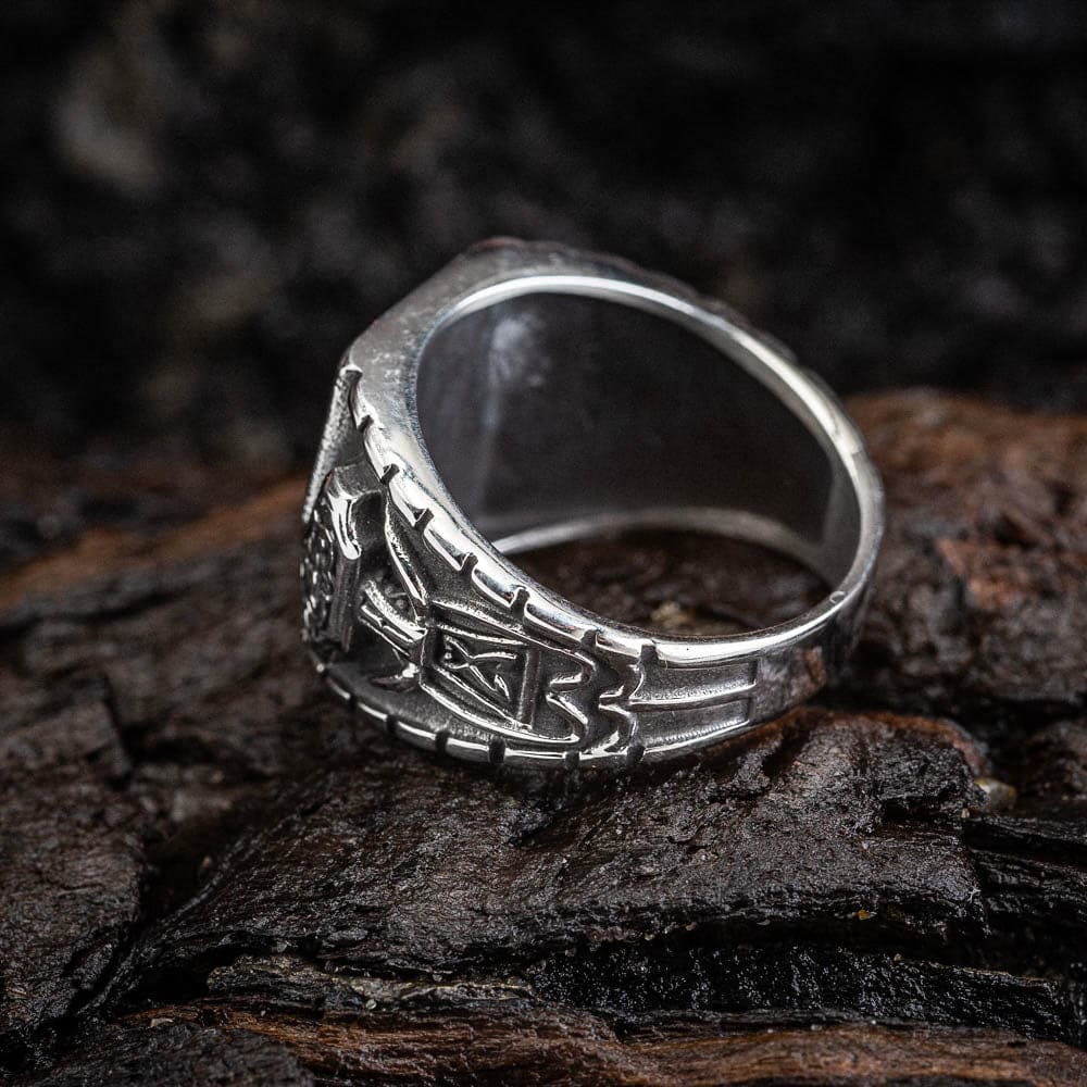 WorldNorse Men's Viking Valknut And Mjolnir Pattern Ring