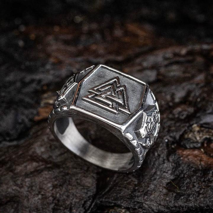 WorldNorse Men's Viking Valknut And Mjolnir Pattern Ring