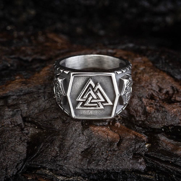 WorldNorse Men's Viking Valknut And Mjolnir Pattern Ring