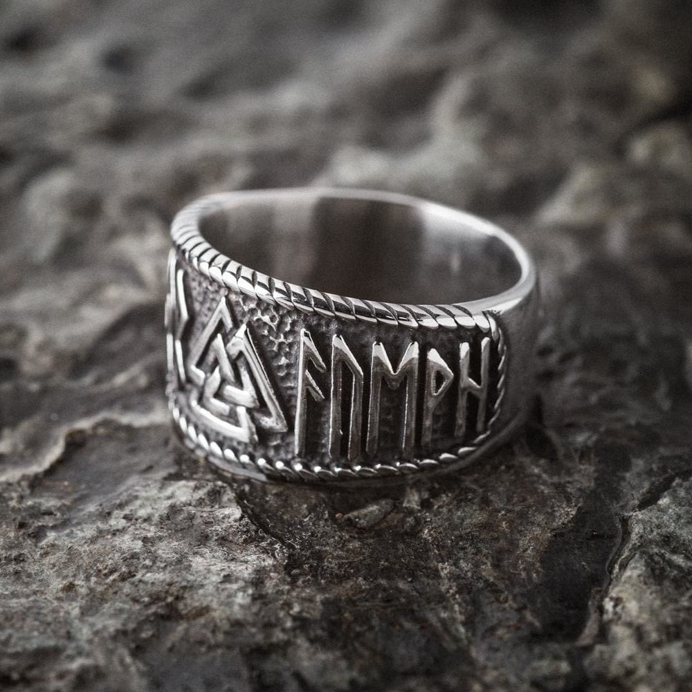 WorldNorse Classic Totem Valknut And Viking Rune Ring