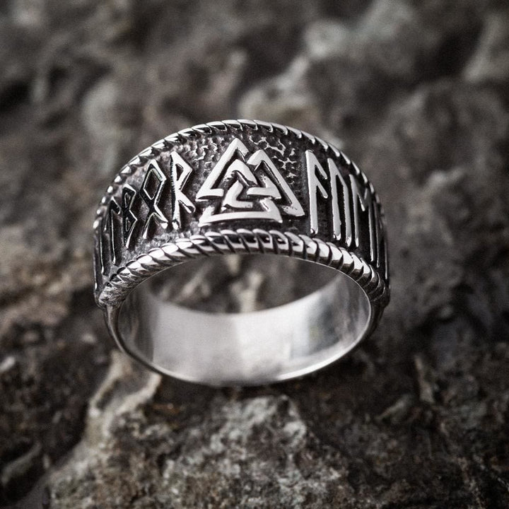 WorldNorse Classic Totem Valknut And Viking Rune Ring