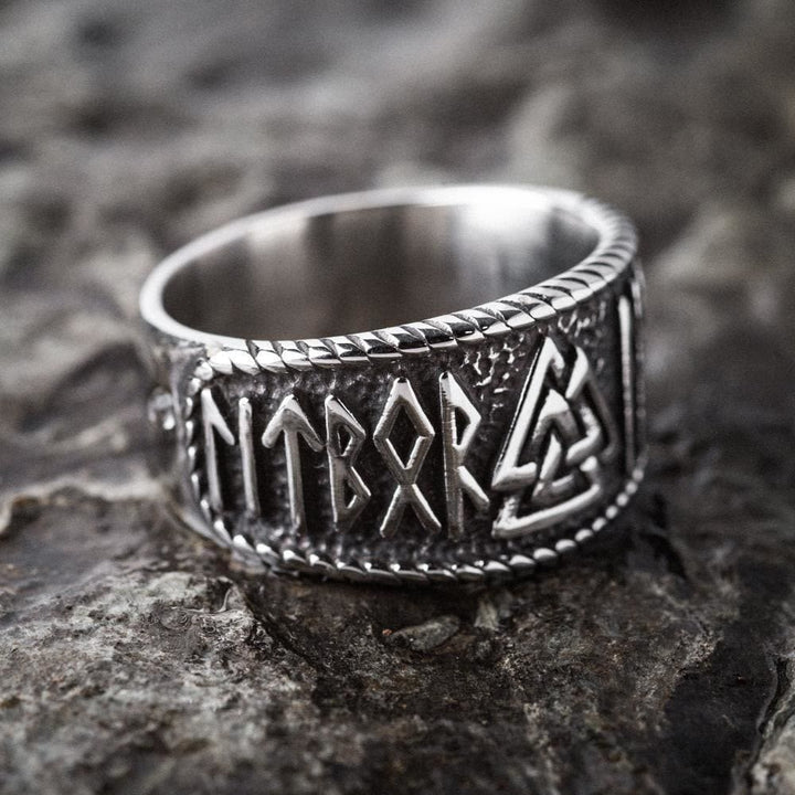 WorldNorse Classic Totem Valknut And Viking Rune Ring