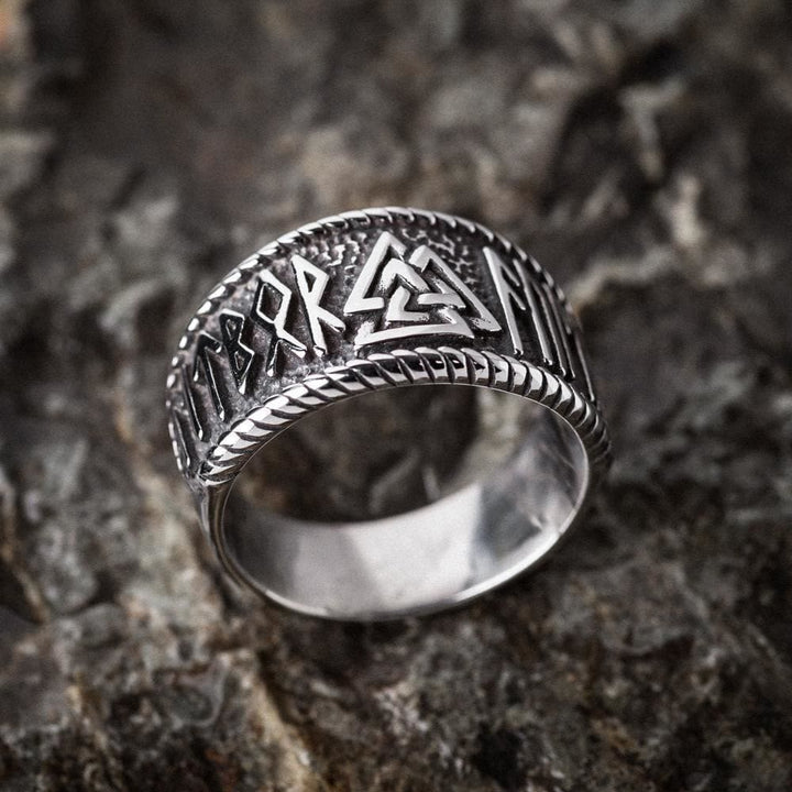 WorldNorse Classic Totem Valknut And Viking Rune Ring