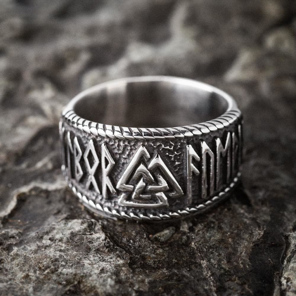 WorldNorse Classic Totem Valknut And Viking Rune Ring