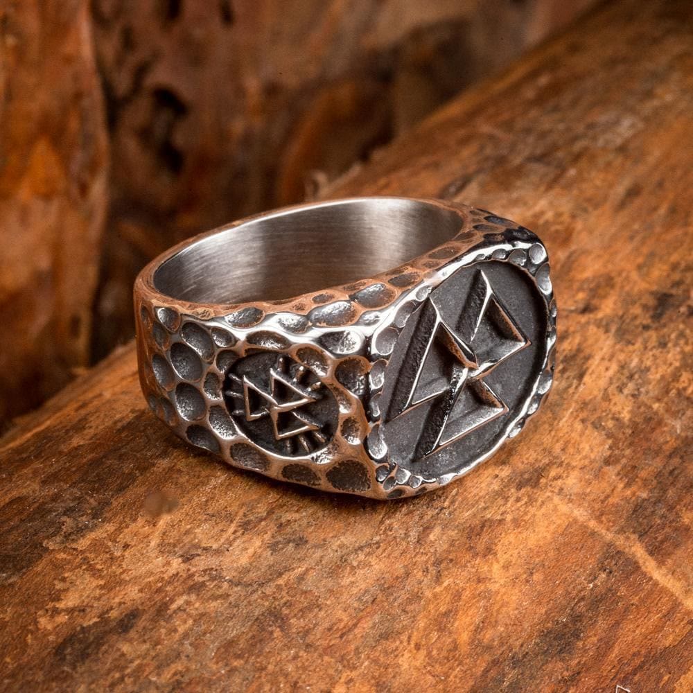 WorldNorse Vintage Valknut Stainless Steel Silver Ring