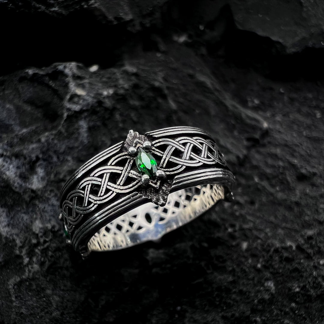 WorldNorse Green Gemstone Celtic Pattern Ring - Adjustable - image 0