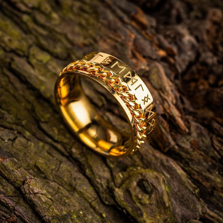 WorldNorse Viking Runes Chain Stainless Steel Spinner Ring  - Gold - US 13 - image 3