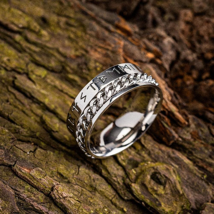 WorldNorse Viking Runes Chain Stainless Steel Spinner Ring  - Silver - US 13 - image 1