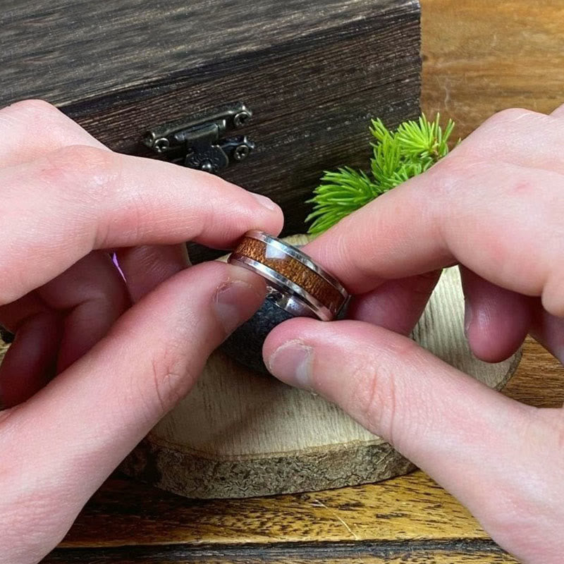 WorldNorse Stainless Steel Yggdrasil And Wood Inlay Ring