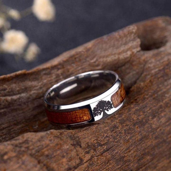 WorldNorse Stainless Steel Yggdrasil And Wood Inlay Ring - US 13 - image 0