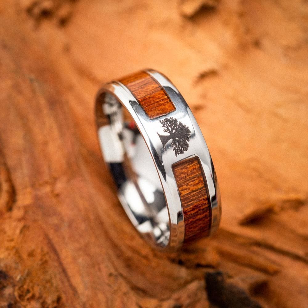 Flash Sale - WorldNorse Stainless Steel Yggdrasil And Wood Inlay Ring