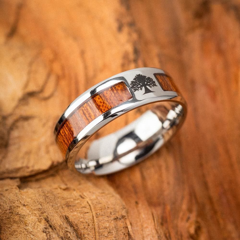 WorldNorse Stainless Steel Yggdrasil And Wood Inlay Ring