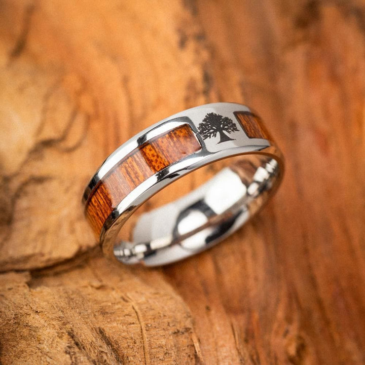 WorldNorse Stainless Steel Yggdrasil And Wood Inlay Ring