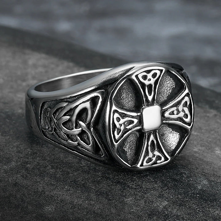 WorldNorse Celtic Knot Cross Stainless Steel Viking Ring