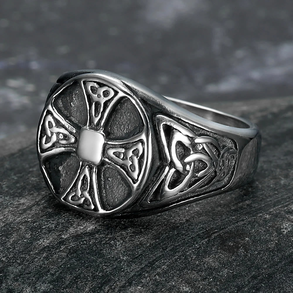 WorldNorse Celtic Knot Cross Stainless Steel Viking Ring