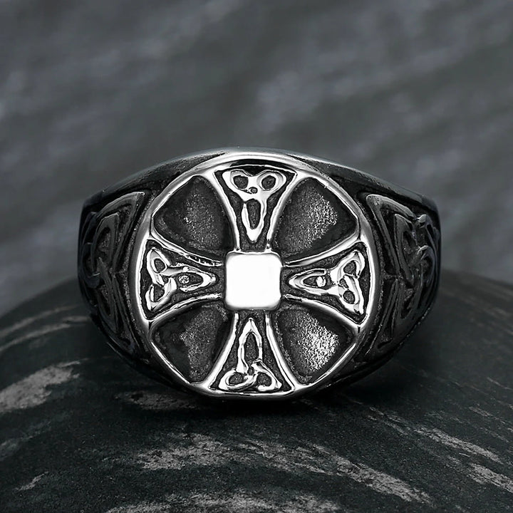 WorldNorse Celtic Knot Cross Stainless Steel Viking Ring