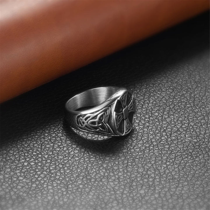 WorldNorse Celtic Knot Cross Stainless Steel Viking Ring