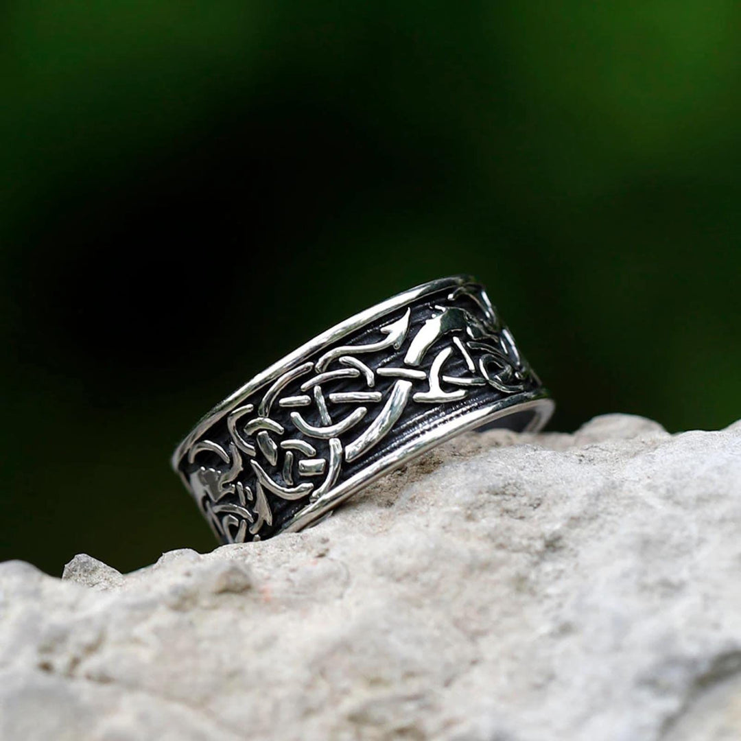 WorldNorse Dragon Head Celtic Knot Stainless Steel Viking Ring