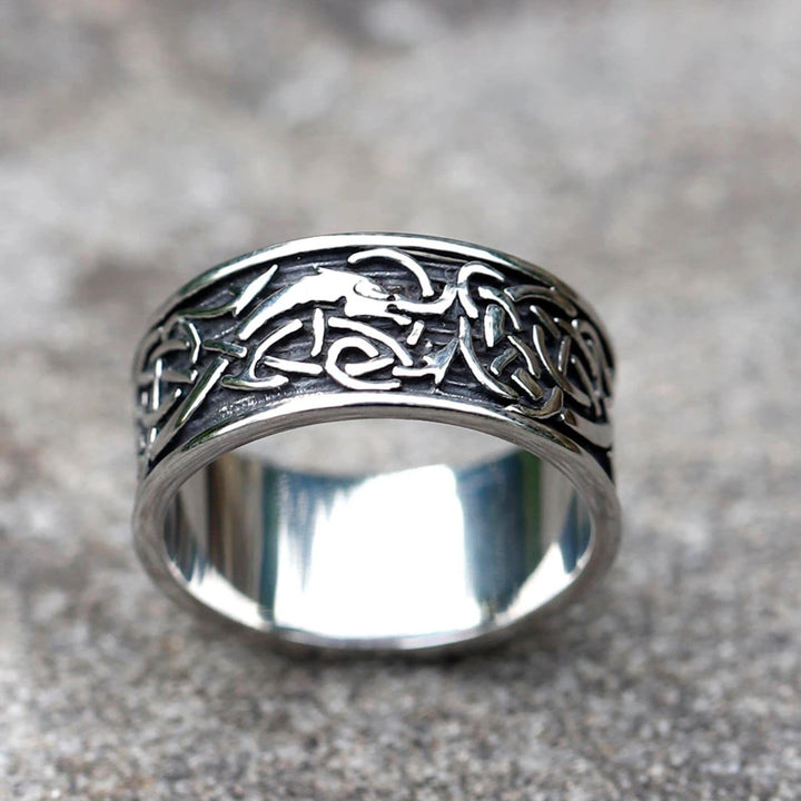 WorldNorse Dragon Head Celtic Knot Stainless Steel Viking Ring