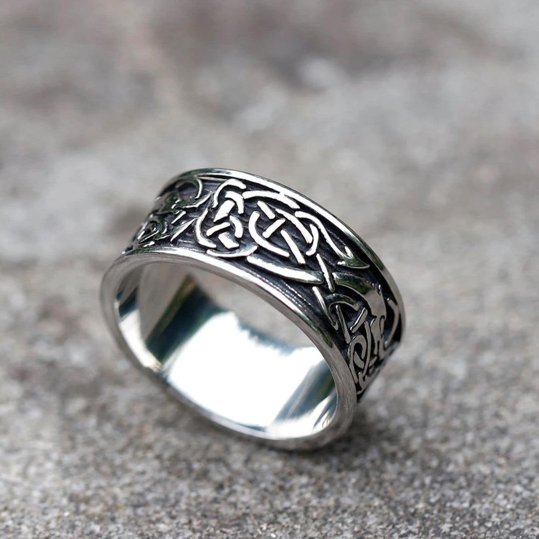 WorldNorse Dragon Head Celtic Knot Stainless Steel Viking Ring